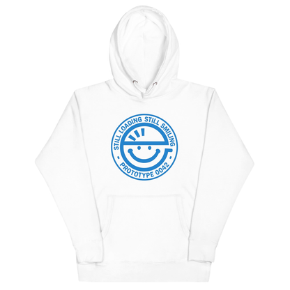 “The Generating Man” Big Emblem White Hoodie — front view