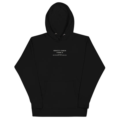 “Form 12” Black Hoodie — front view